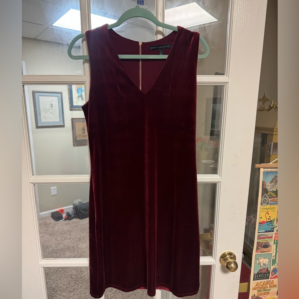 White House Black Market Deep Red Velvet Midi Dress